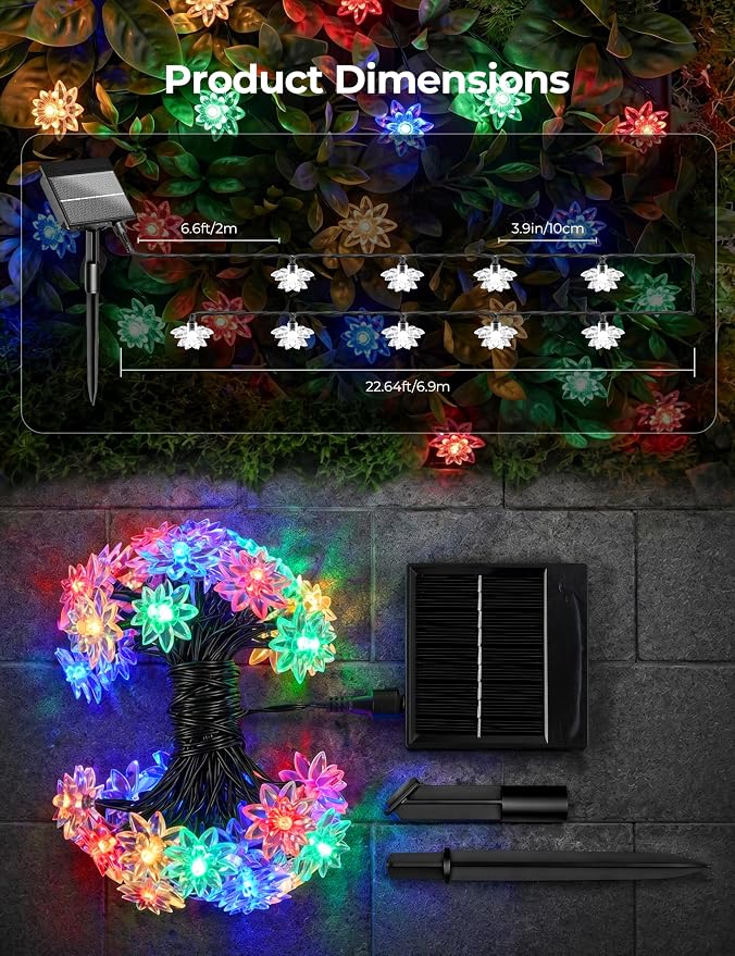 Brightown 2 Pack Solar String Lights Outdoor Waterproof, Total 46FT 100 LED Multicolor Flower Fairy Lights for Christmas Yard Garden Tree Patio Lawn Holiday Outdoor Decor