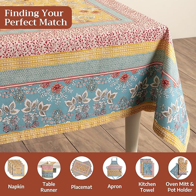 Maison d' Hermine Table Cloth Rectangle Table 100% Cotton 70 x 120 Inches Tablecloth Reusable Decorative for Dining Kitchen Room Farmhouse Party Home Hotel Restaurant Spring Summer - Marquise