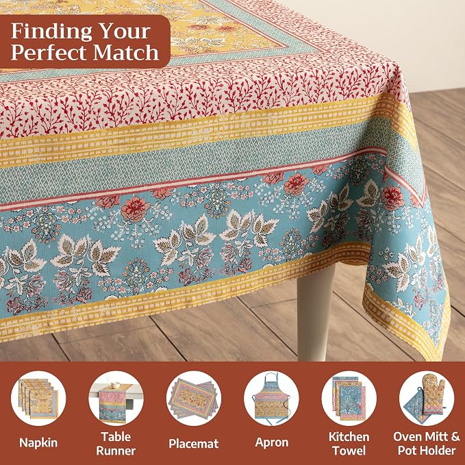 Maison d' Hermine Table Cloth Rectangle Table 100% Cotton 70 x 90 Inches Tablecloth Reusable Decorative for Dining Kitchen Room Farmhouse Party Home Hotel Restaurant Spring Summer - Marquise