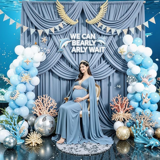 20x14ft Dusty Blue Backdrop Curtains for Wedding Party, 4 Panels 14 ft Long Back Drop Cloth, Wrinkle-Free Polyester Drapes for Birthday, Baby Shower, Stage Photography Background