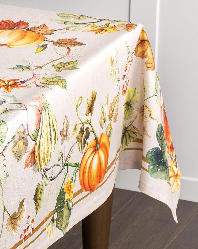 Maison d' Hermine Table Cloth Rectangle Table 100% Cotton 60 x 90 Inches Fall Tablecloth Reusable Everyday Use for Thanksgiving Christmas Decorations Dining Farmhouse Party (Potiron)