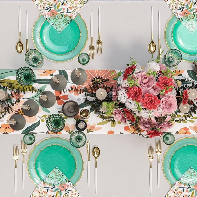 Exquisite Tinted Plates 80 Piece Plastic Disposable Plates for Party Set For 40 Guests 40 X 7.5 Dessert Plates & 40 X 10 Thin Delicate Fancy Plastic Plates Disposable Dinnerware Mint Gold Rim