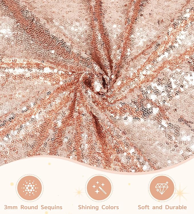 Juya Delight 60" x 120" Rose Gold Rectangle Sequin Tablecloth for Party Dinner Banquet Festival Wedding Anniversary Exhibition Dessert Table