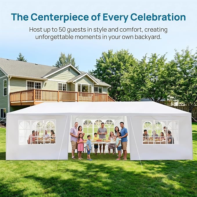 10x30 Canopy Tent for Parties, Heavy Duty Waterproof Outdoor Tent with 7 Detachable Sidewalls & Window Panels, Large Event, Wedding & Backyard Shelter, Commercial & Personal Use, White