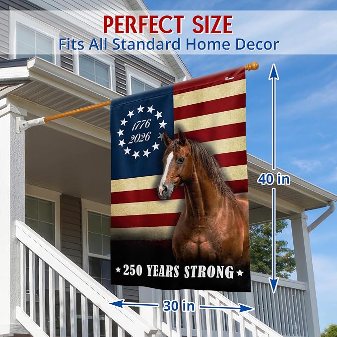 FLAGWIX American 250 Years Strong Horse Flag - Polyester Double-sided Yard Flags For Outside House Flag (29.5" x 39.5") - 4th of July Decorations for Home Yard Garden Decor Banner, Gifts For Men Women