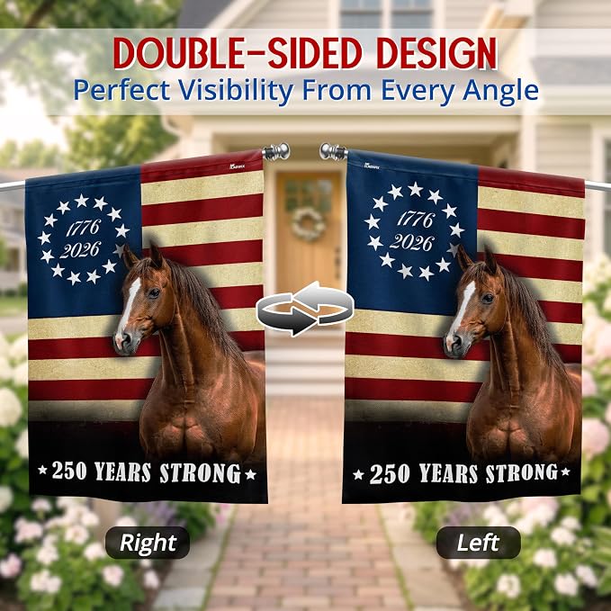 FLAGWIX American 250 Years Strong Horse Flag - Polyester Double-sided Yard Flags For Outside House Flag (29.5" x 39.5") - 4th of July Decorations for Home Yard Garden Decor Banner, Gifts For Men Women