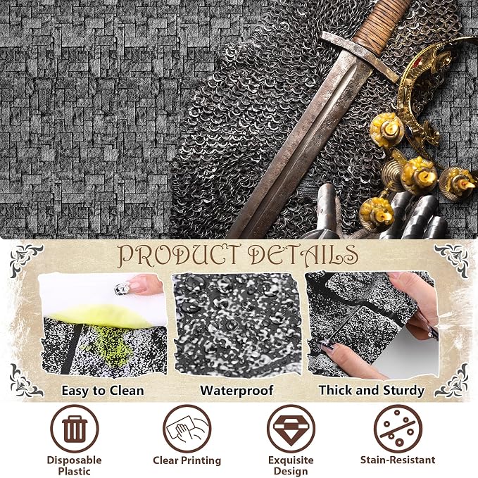 Kochorie 200 Ft X 54 Inch Stone Wall Tablecloth Roll with Cutter Box Disposable Plastic Stone Table Cover Medieval Stone Brick Table Cloth Dirt Floor Wall Backdrops for Farm Wedding Birthday Party
