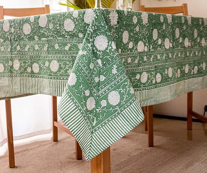 Block Print Table Cloth- 60x120 Inch Rectangle 100% Cotton Handmade Pre-Shrink, Washable for Spring, Kitchen & Dining Perfect for Patio, Indoor & Outdoor, Farmhouse
