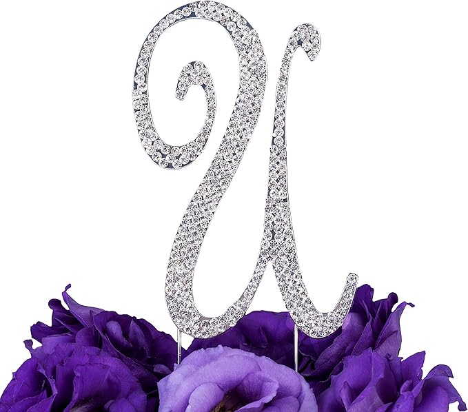 LOVENJOY Gift-Boxed 3" Silver Rhinestone Initial U Letter Cake Topper