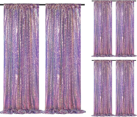 SoarDream Mermaid Purple Sequin Backdrop 6 Pcs 2ftx8ft Glitter Backdrop Curtains for Mermaid Themed Birthday Christmas Party Decorations