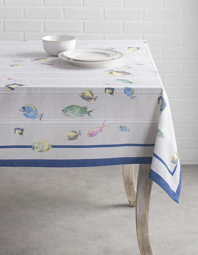 Maison d' Hermine Table Cloth Rectangle Table 100% Cotton 60 x 120 Inches Tablecloth Reusable Decorative for Dining Kitchen Room Farmhouse Party Home Hotel Restaurant Spring Summer - Poisson