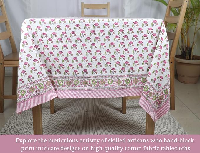 Block Print Table Cloth- 54x108 Inch Rectangle 100% Cotton Handmade Pre-Shrink, Washable for Spring, Kitchen & Dining Perfect for Patio, Indoor & Outdoor, Farmhouse