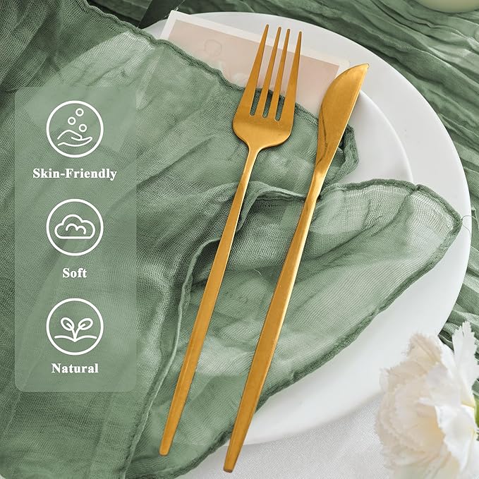 50 Pack Cheesecloth Napkins 20"x20" Sage Green Boho Gauze Cheese Cloth Napkins Bulk Rustic Dinner Table Decor for Wedding Bridal Baby Shower Party
