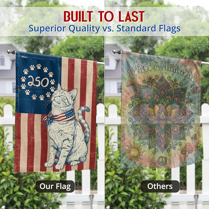 FLAGWIX 250 Years Anniversary Cat Flag - Polyester Double-sided Yard Flags For Outside House Flag (29.5" x 39.5") - 4th of July Decorations for Home Yard Garden Decor Banner, Gifts For Men Women