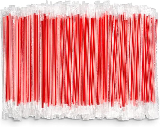 DuraHome Plastic Stirrer Straws Individually Wrapped 1000 Pack, Red 5.75-Inch Sip Drinking Stir Sticks for Cocktails and Coffee, BPA-Free Disposable Restaurant Style, Bulk Set