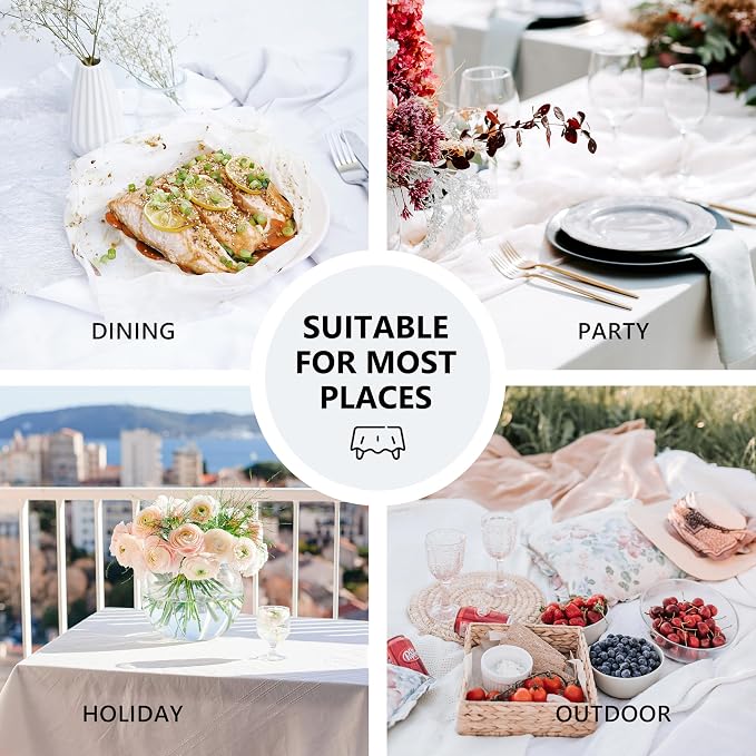 Linen World Ruffle Linen Tablecloth,100% French Linen White Tablecloth 90" x 60" Inch,Washable Rectangular Tablecloth for Dining,Outdoor,Weddings and Restaurants,Decorative Thanksgiving Christmas