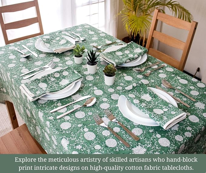 Block Print Table Cloth- 54x108 Inch Rectangle 100% Cotton Handmade Pre-Shrink, Washable for Spring, Kitchen & Dining Perfect for Patio, Indoor & Outdoor, Farmhouse