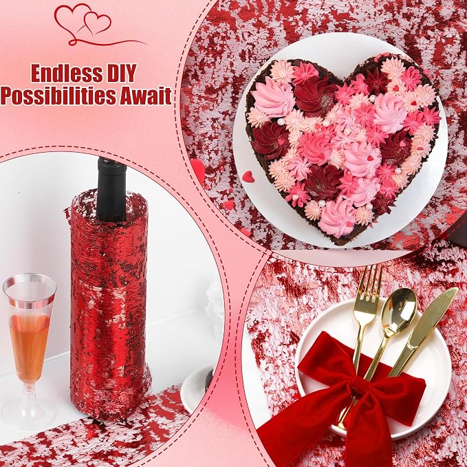 Aneco 12 Pieces Metallic Glitter Table Runner 84 x 11 Inches Red Glitter Mesh Table Runners Sparkle Rectangle Runner Roll Decorations for Wedding Baby Shower Birthday, DIY Home Decor