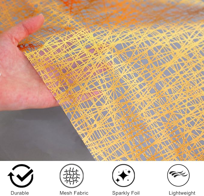 Snowkingdom 2 Pcs Gold Table Runner 11x 108 Inch Thin Mesh Sparkle Glitter Metallic Golden Lines Runner Gold Table Decorations for Wedding Birthday Party, Bridal Shower, Baby Shower, Christmas