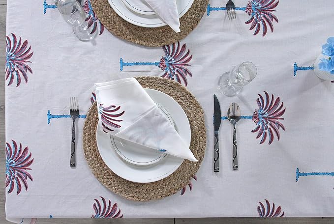 Ridhi Red Palm Hand Block Print Cotton Rectangle Tablecloth 120" x 80" inches Reusable Table Cover Decorative Everyday Use for Dining Room, Farmhouse, Home Gift for Spring, Mother's Day
