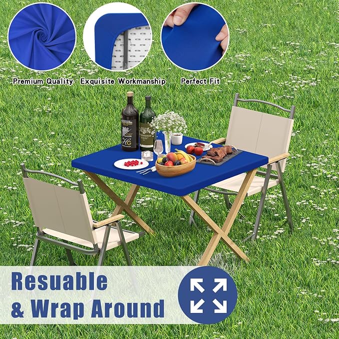 Moosfor Spandex Square Table Cloth 6 Pack, Elastic Fitted Tablecloths for Picnic, Stretch Washable Patio Table Cover for Outdoor, Camping, Banquet and Parties (Blue, 34"x34")
