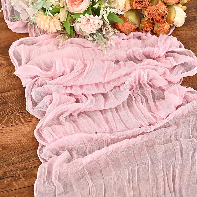 24 Pack Light Pink Cheesecloth Table Runner,9FT Gauze Boho Long Cheese Cloth Table Runner 17x108 inch Rustic Table Runners for Wedding Party Bridal Shower Banquet Table Decorations
