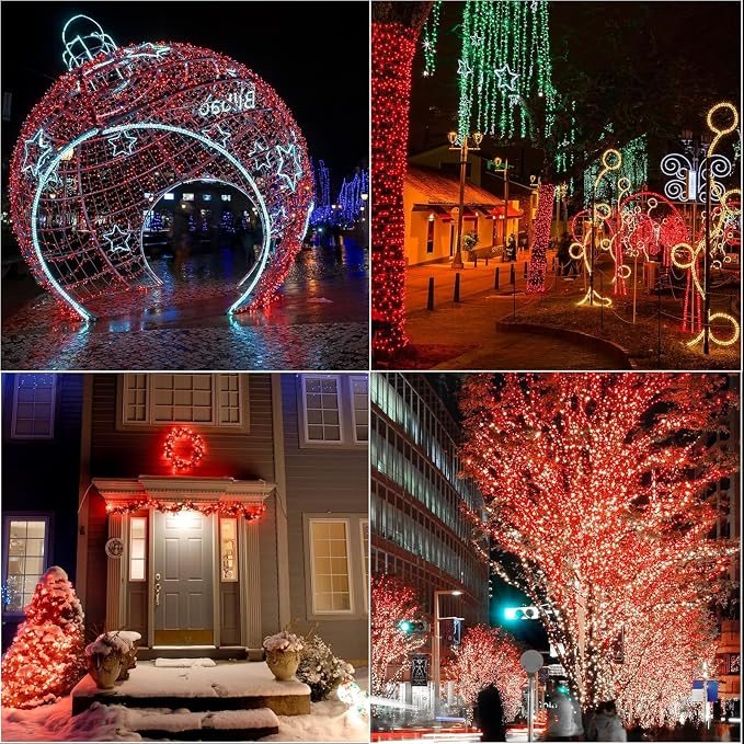 LAMPHOME 300 LED Red String Lights 99ft, 16 Modes Plug in Fairy Lights, Waterproof Clear Wire Starry Lights for Valentine's Day, Wedding, Mother's Day, Christmas Indoor Outdoor Decor