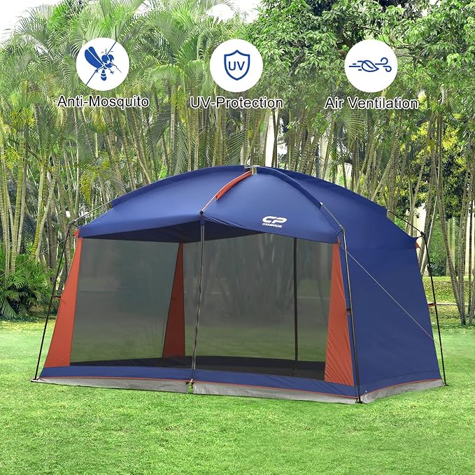 CAMPROS CP Screen House Room with 1 Side Wind/Sun Panel Canopy Tent Camping Tent Screen Shelter Gazebos for Patios Outdoor Camping Activities, 12'X10'X90in(H) - Blue