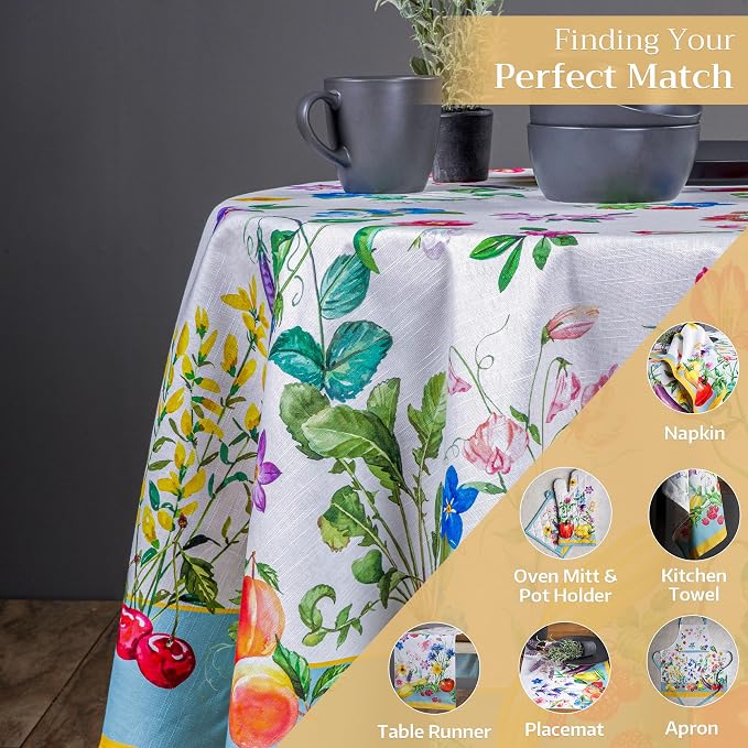 Maison d' Hermine Table Cloth Round Table 100% Cotton 69 Round Inches Tablecloth Reusable Decorative for Dining Kitchen Room Farmhouse Party Home Hotel Restaurant Spring Summer - Giverny
