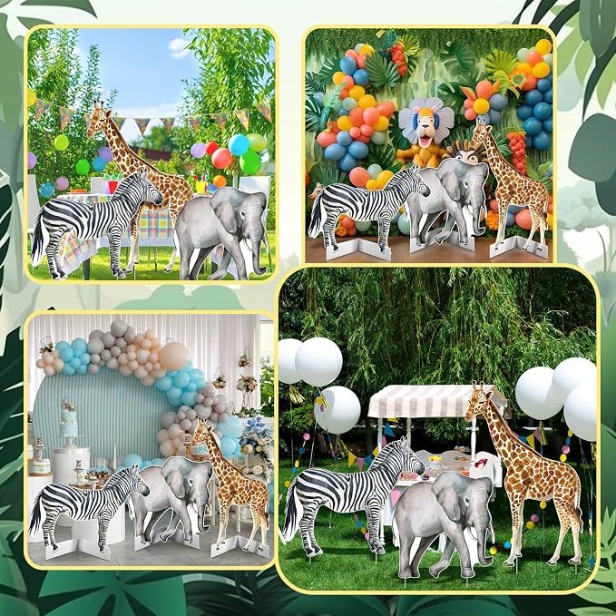 Amyhill 3 Pcs Jungle Safari Animal Cardboard Cutout Standup Life Size Safari Birthday Party Decorations Elephant Giraffe Zebra Cardboard Cutouts for Baby Shower Birthday Party Photo Backdrop Favors
