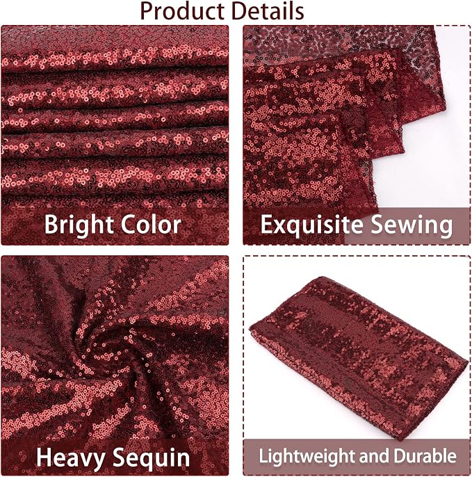 12 Packs Sequin Table Runner Glitter Dining Table Runner for Birthday Wedding Engagement Bridal Baby Shower Bachelorette Holiday Celebration Party Supplies Decorations (12" x 72", Burgundy)