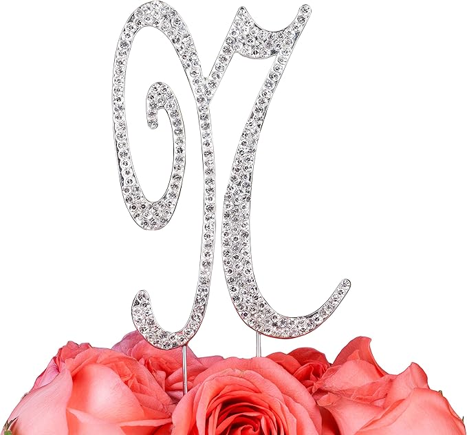 LOVENJOY Gift-Boxed 2.8" Rhinestone Letter N Cake Topper Wedding Birthday, Silver