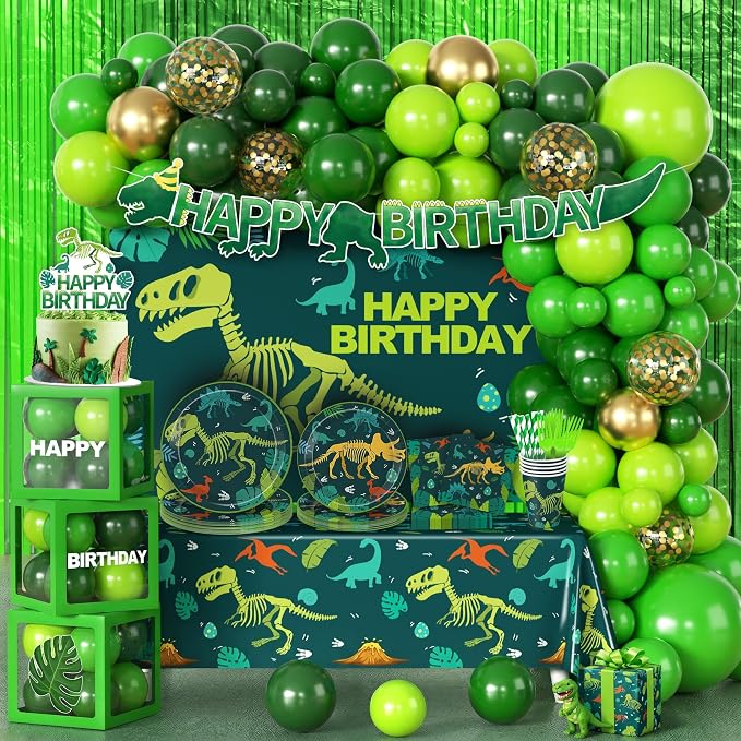 Dinosaur Birthday Decorations, Dino Party Supplies Set for Kids | Hand-Drawn Dinosaur Theme, Complete Party Kit, Easy Birthday Setup, Photo-Ready Backdrop