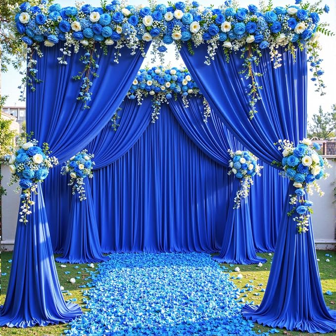 10 Panels Royal Blue Backdrop Curtains for Wedding Party Wrinkle Free Backdrops Curtain Drapes Fabric Decorations Photo Back Drop Cloth for Baby Shower Photography Stage Reception 50ft(W) x 12ft(H)