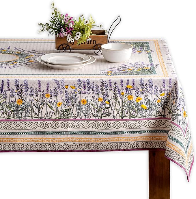 Maison d' Hermine Table Cloth Rectangle Table 100% Cotton 60 x 120 Inches Tablecloth Reusable Decorative for Dining Kitchen Room Farmhouse Party Home Hotel Restaurant Spring Summer - Fanny Lavender