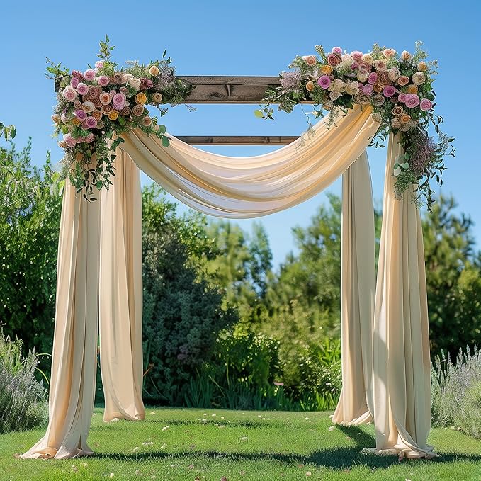 Wedding Arch Draping Fabric 2 Panels 28.7" x 20FT Champagne Sheer Chiffon Backdrop Drapes for Wedding Ceremony Birthday Party Bridal Shower Outdoor Decoration