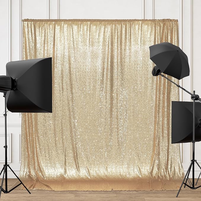 PartyDelight Light Gold Sequin Backdrop 6x6ft 4 Inch Rod Pocket | Dense 3mm sequins on mesh backing with 4 inch rod pocket for full body photos ceremony arches party walls and stage displays