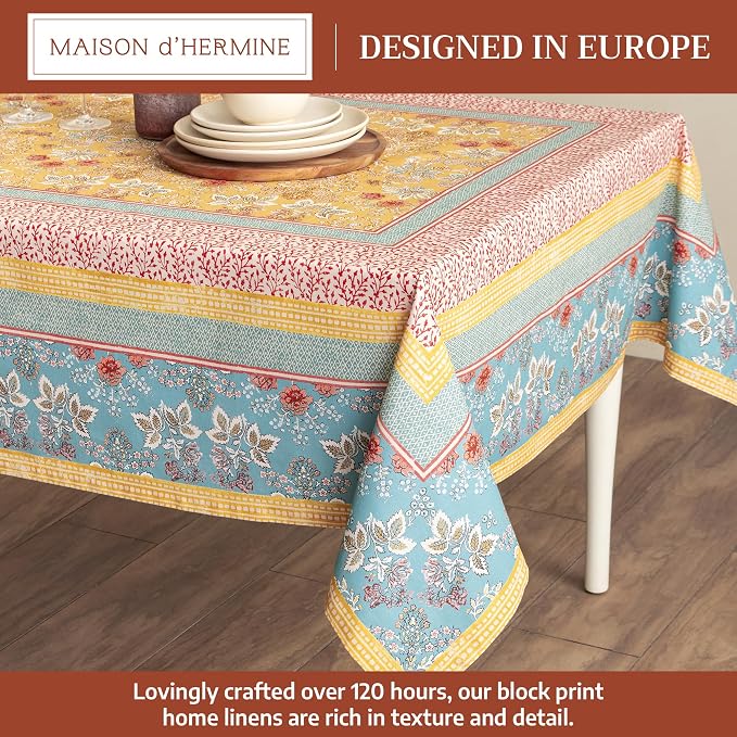 Maison d' Hermine Table Cloth Rectangle Table 100% Cotton 70 x 140 Inches Tablecloth Reusable Decorative for Dining Kitchen Room Farmhouse Party Home Hotel Restaurant Spring Summer - Marquise