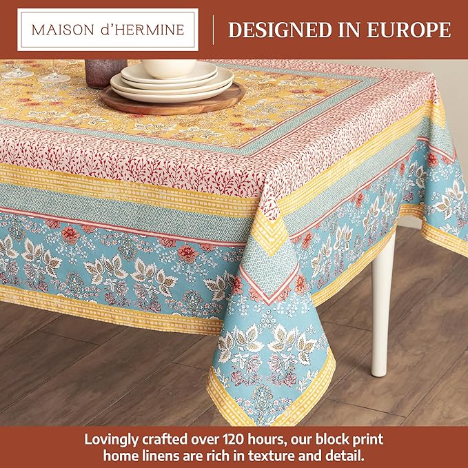 Maison d' Hermine Table Cloth Rectangle Table 100% Cotton 60 x 108 Inches Tablecloth Reusable Decorative for Dining Kitchen Room Farmhouse Party Home Hotel Restaurant Spring Summer - Marquise