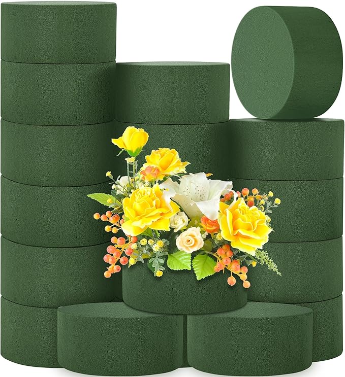 Hahood 18 Packs Round Floral Foam Blocks Green Wet Dry Flower Foam Bricks 3.15 Inch DIY Flower Arrangement Supplies Kit Florist Block for Aisle Flowers Wedding Party Decorations