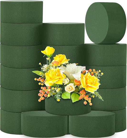 Hahood 18 Packs Round Floral Foam Blocks Green Wet Dry Flower Foam Bricks 3.15 Inch DIY Flower Arrangement Supplies Kit Florist Block for Aisle Flowers Wedding Party Decorations