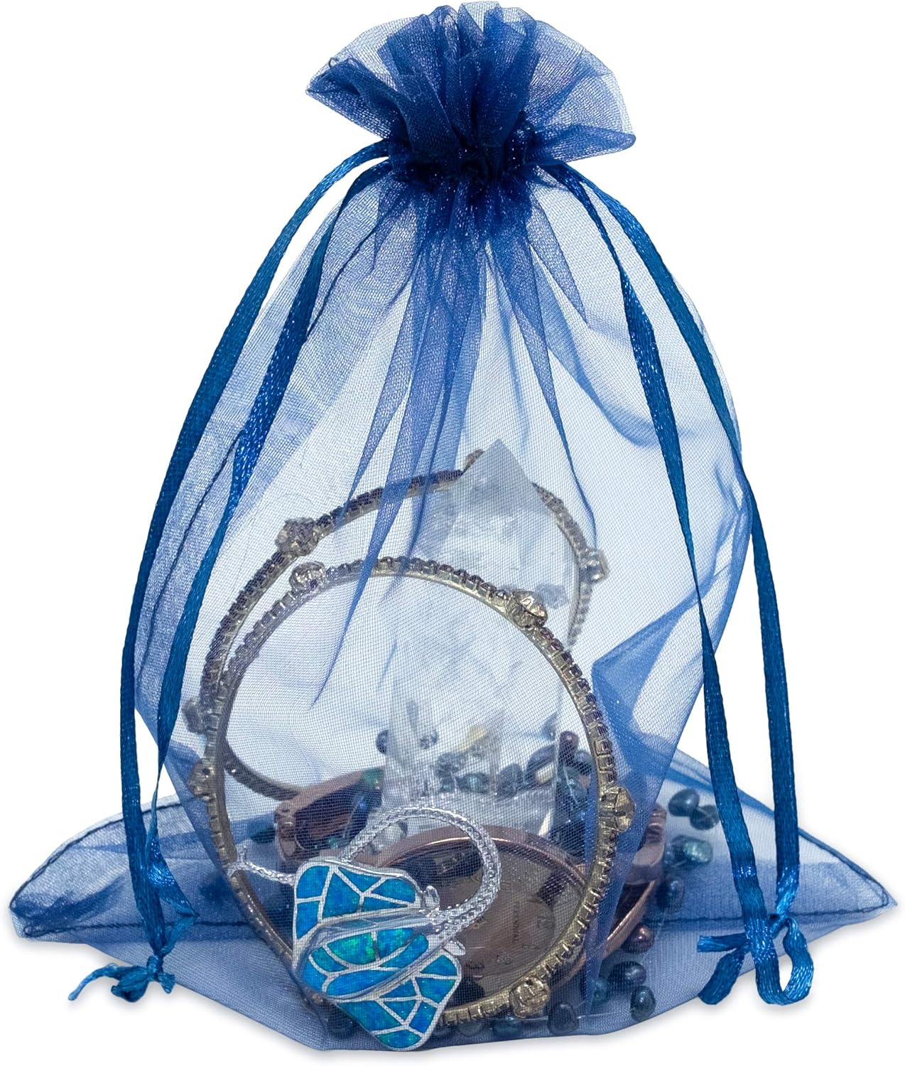 TheDisplayGuys 100-Pack 6x8 Navy Blue Sheer Organza Gift Bags with Drawstring, Jewelry Candy Treat Wedding Party Favors Mesh Pouch