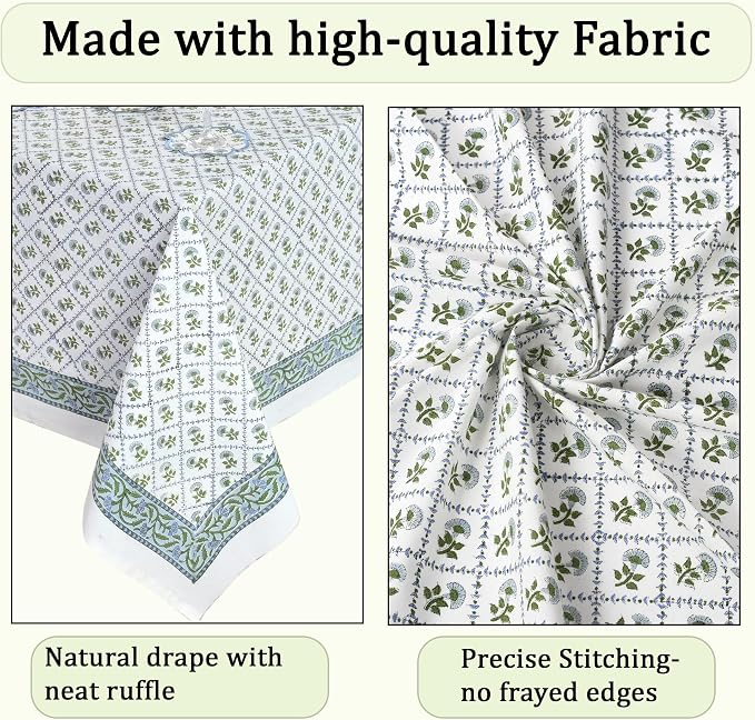 Ridhi Lattice Bloom Blue Hand Block Print Cotton Rectangle Tablecloth 60" x 60" inches Reusable Table Cover Decorative Everyday Use for Dining Room, Farmhouse, Home Gift for Spring, Mother's Day