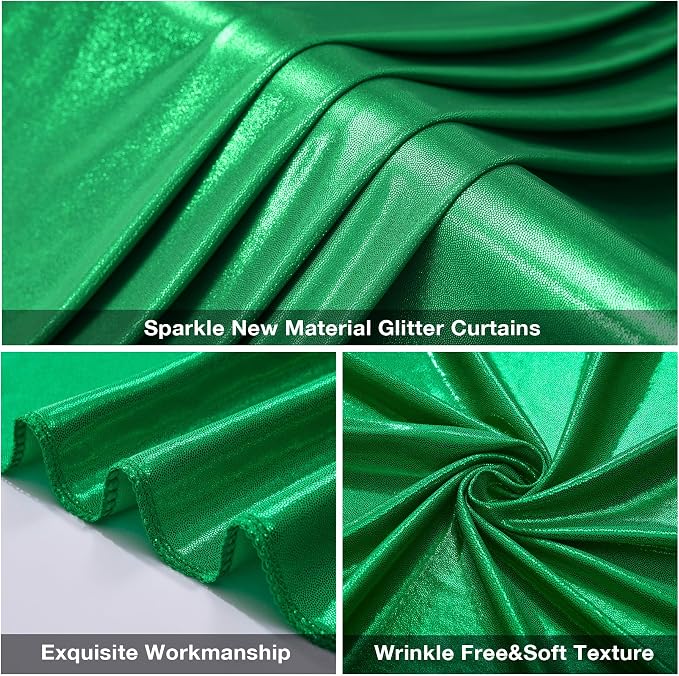 10x10FT Green Sequin Backdrop Curtain for Party - 2 Panels 5x10FT Wrinkle-Free Shimmer Drapes for Birthday, Wedding, Christmas, Decorations & Photography