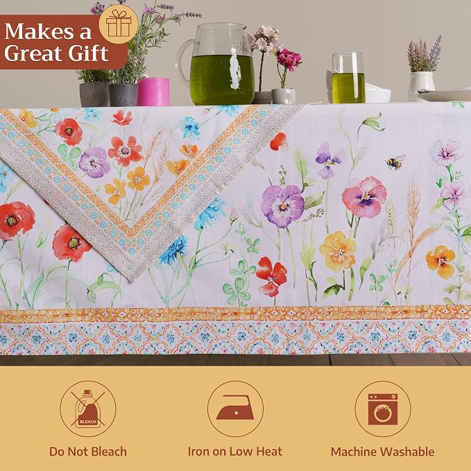 Maison d' Hermine Table Cloth Rectangle Table 100% Cotton 70 x 140 Inches Tablecloth Reusable Decorative for Dining Kitchen Room Farmhouse Party Home Hotel Restaurant Spring Summer - Summer Whisper