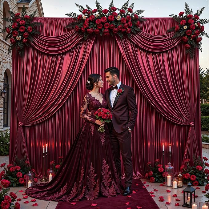 10x10 ft Burgundy Glitter Backdrop Curtain for Parties, Wrinkle Free Glitter Photo Backdrop Drapes 2 Panels 5x10FT Shimmer Back Drop Cloth for Wedding Birthday Christmas Photography Background Decor