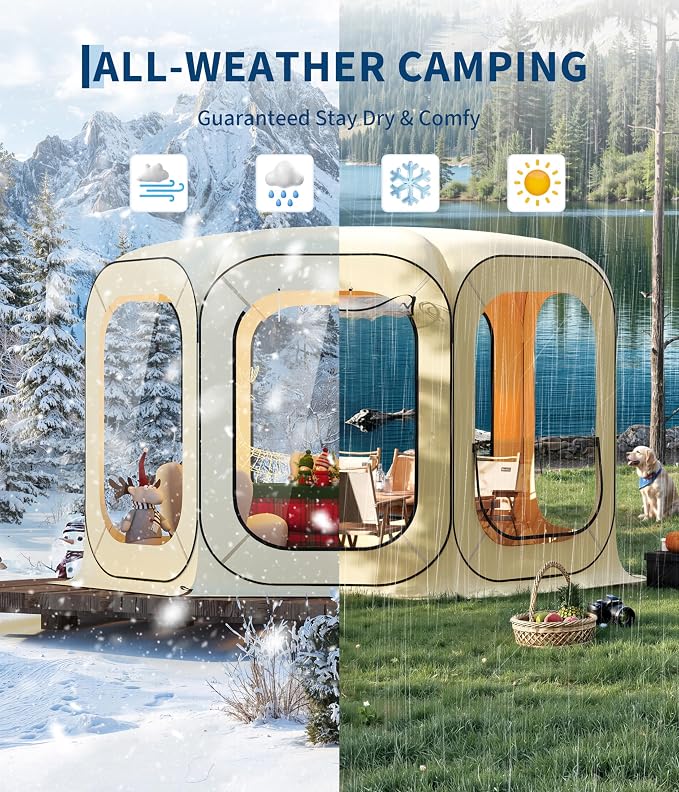 12X12 ft Outdoor Pop Up Bubble Tent, Garden Dome Igloo Tent 4-6 Person All-Weather Shelter Pod for Camping, Backyard Events, Beach