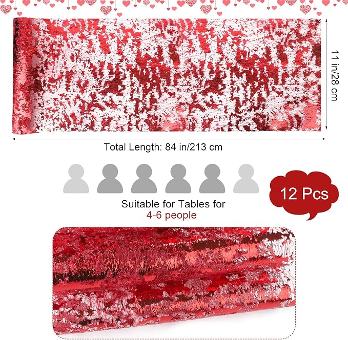 Aneco 12 Pieces Metallic Glitter Table Runner 84 x 11 Inches Red Glitter Mesh Table Runners Sparkle Rectangle Runner Roll Decorations for Wedding Baby Shower Birthday, DIY Home Decor