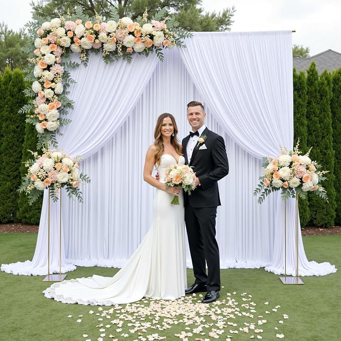 20ft×12ft White Backdrop Curtain for Wedding Parties, 4 Panels Wrinkle Free Polyester Photo Backdrop Drapes Back Drop Cloth for Independence Day Birthday Photography Background