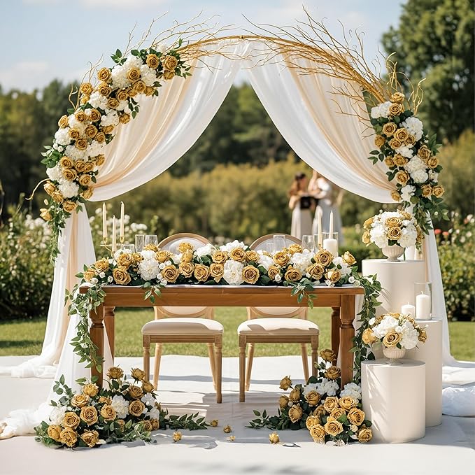 Auihiay 104PCS Gold Rose Artificial Flowers, Fake Roses, Lifelike Gold Roses Banquet for Wedding Centerpieces, Bridal Shower Bouquets, Home Decor, Mother's Day, Birthday, Valentine's Day Decoration